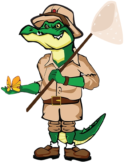 alligator butterfly catcher character logo
