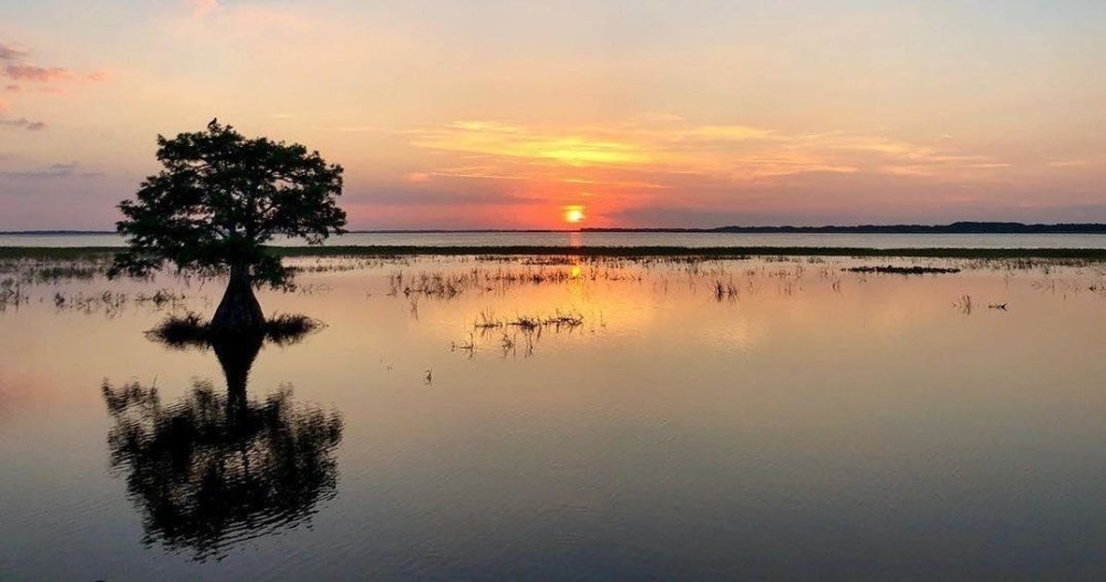 a sunset over a body of water